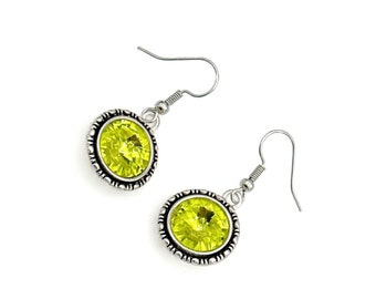Lime Green Earrings, Chartreuse Earrings, Sparkle Earrings, Lime Green Gifts, Birthday Gift, Gift For Sis, Lime Green Dangle, Lime Jewelry