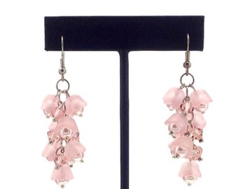 Pink Cluster Earrings, Flower Cluster Earring, Lucite Flower Earrings, Pink Floral Earrings, Gift For Wife, Anniversary Gift, Gift For Women