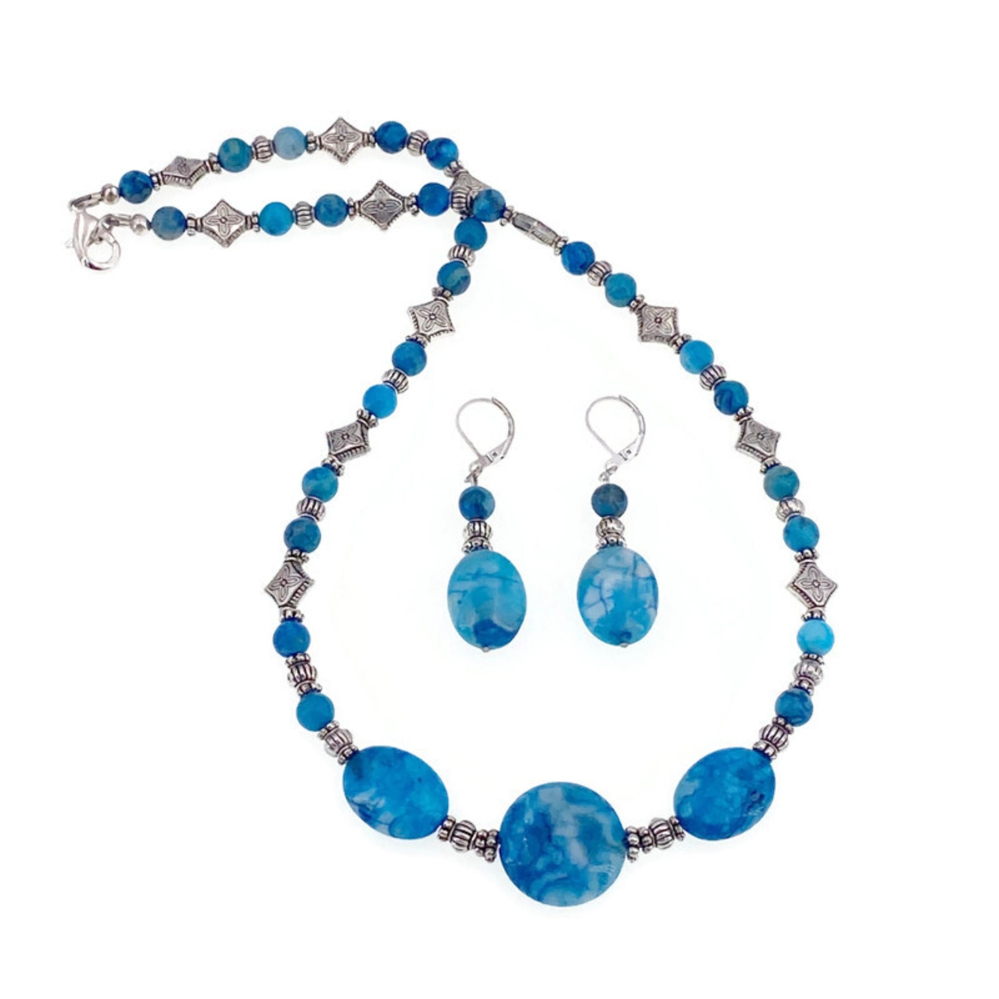 Blue Lace Agate Necklace Blue Stone Necklace Blue Jewelry Etsy