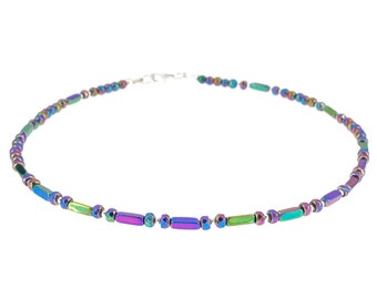 Rainbow Hematite Necklace, Rainbow Necklace, Metallic Rainbow Necklace, Anniversary Gift, Gift For Wife, Multicolor Necklace, Gifts For Her