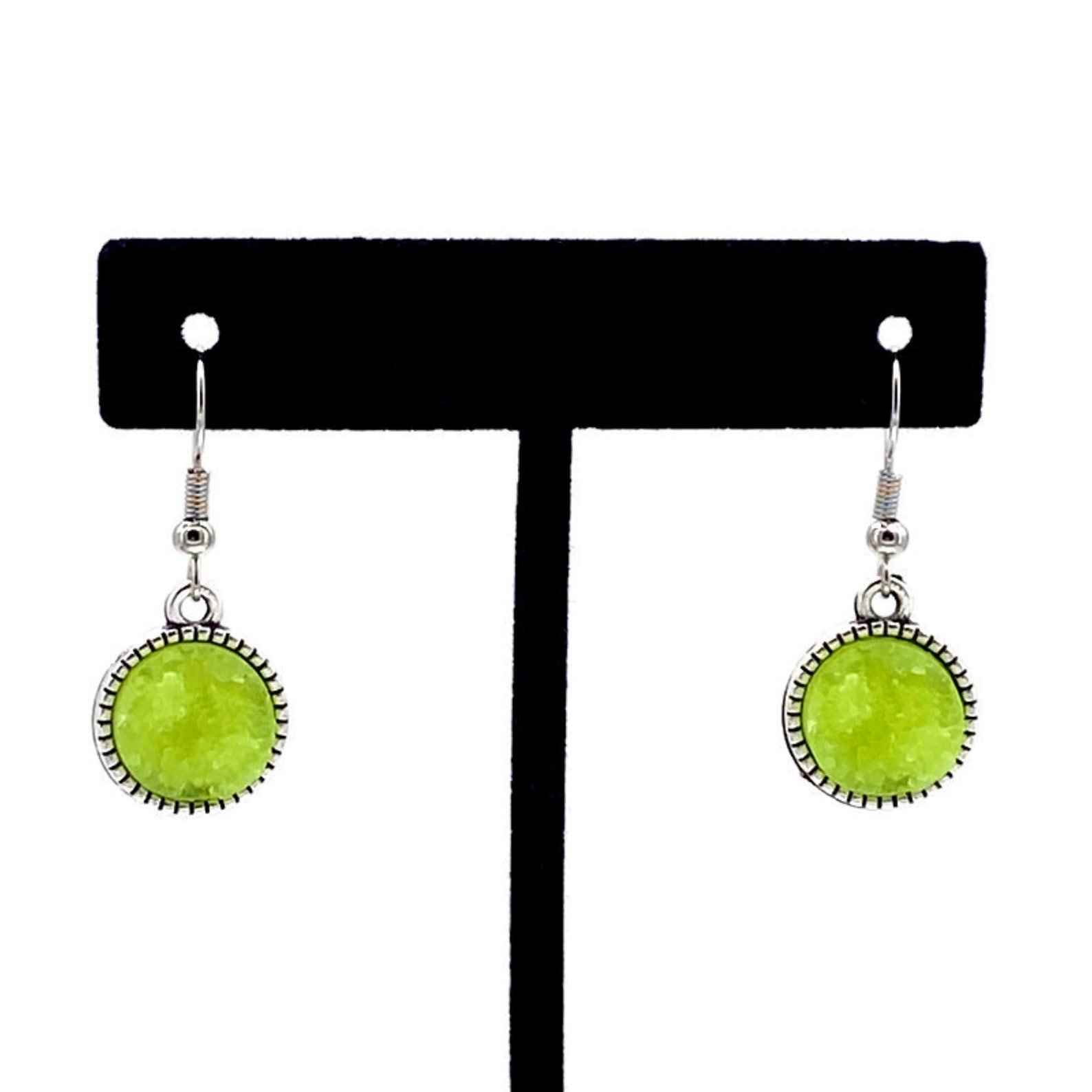 Lime Green Earrings, Bright Green Earring, Lime Green Druzy Earrings