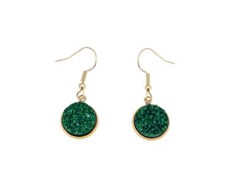 Forest Green Earrings, Green and Gold Earrings, Green Sparkly Earrings, Green Earrings, Dark Green Earrings, Birthday Gift, Gift For Her