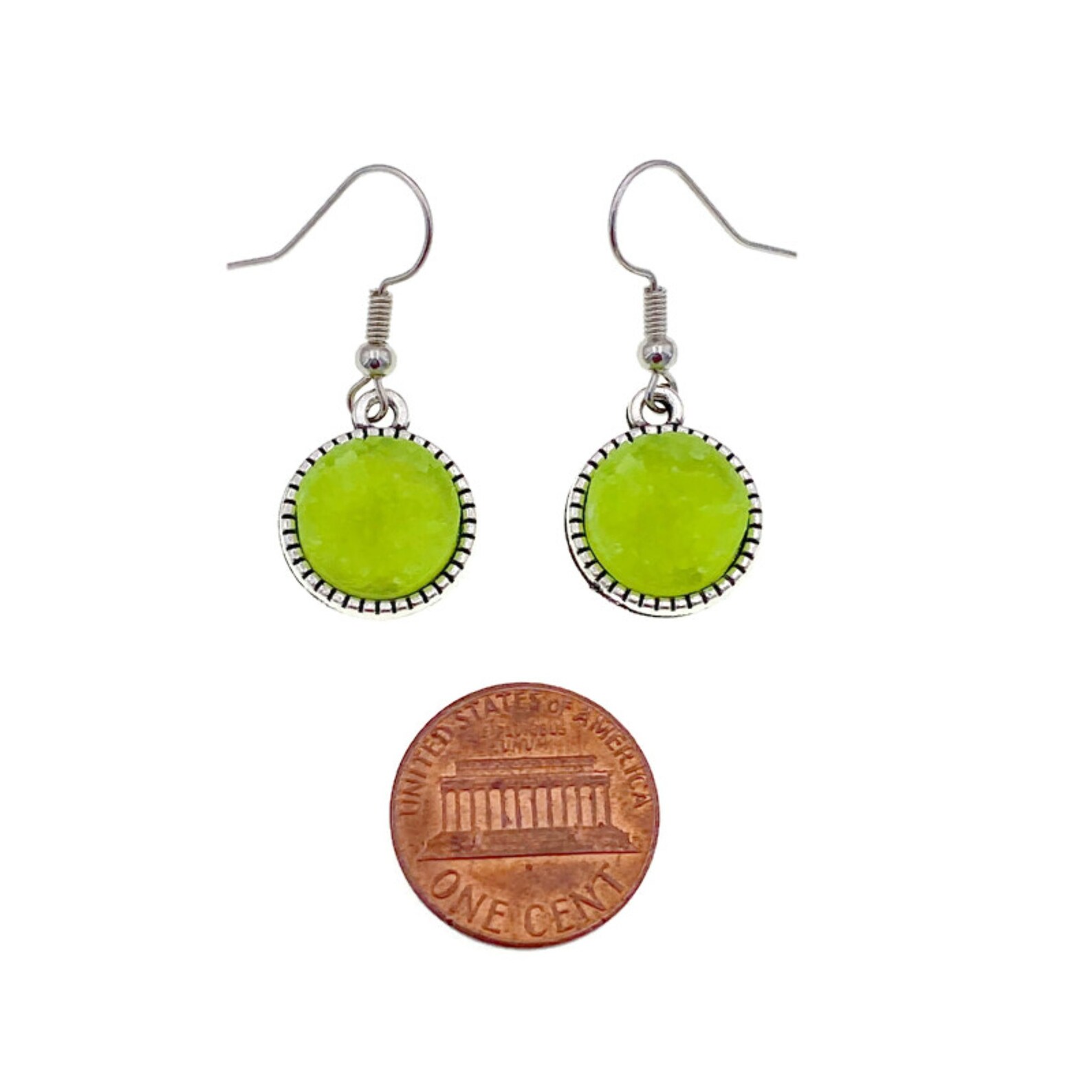 Lime Green Earrings, Bright Green Earring, Lime Green Druzy Earrings