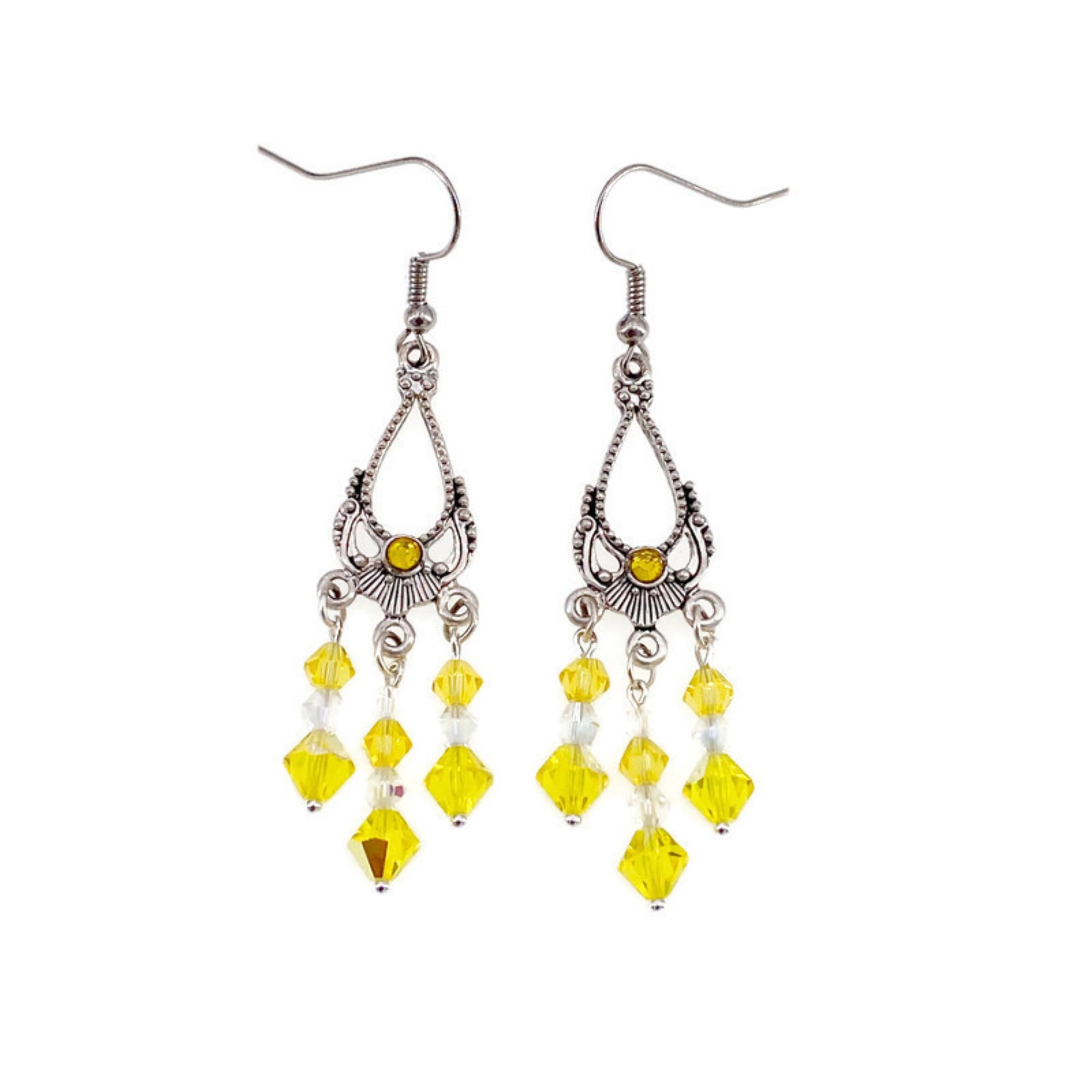 Yellow Chandelier Earrings Bright Yellow Earrings Citrine | Etsy