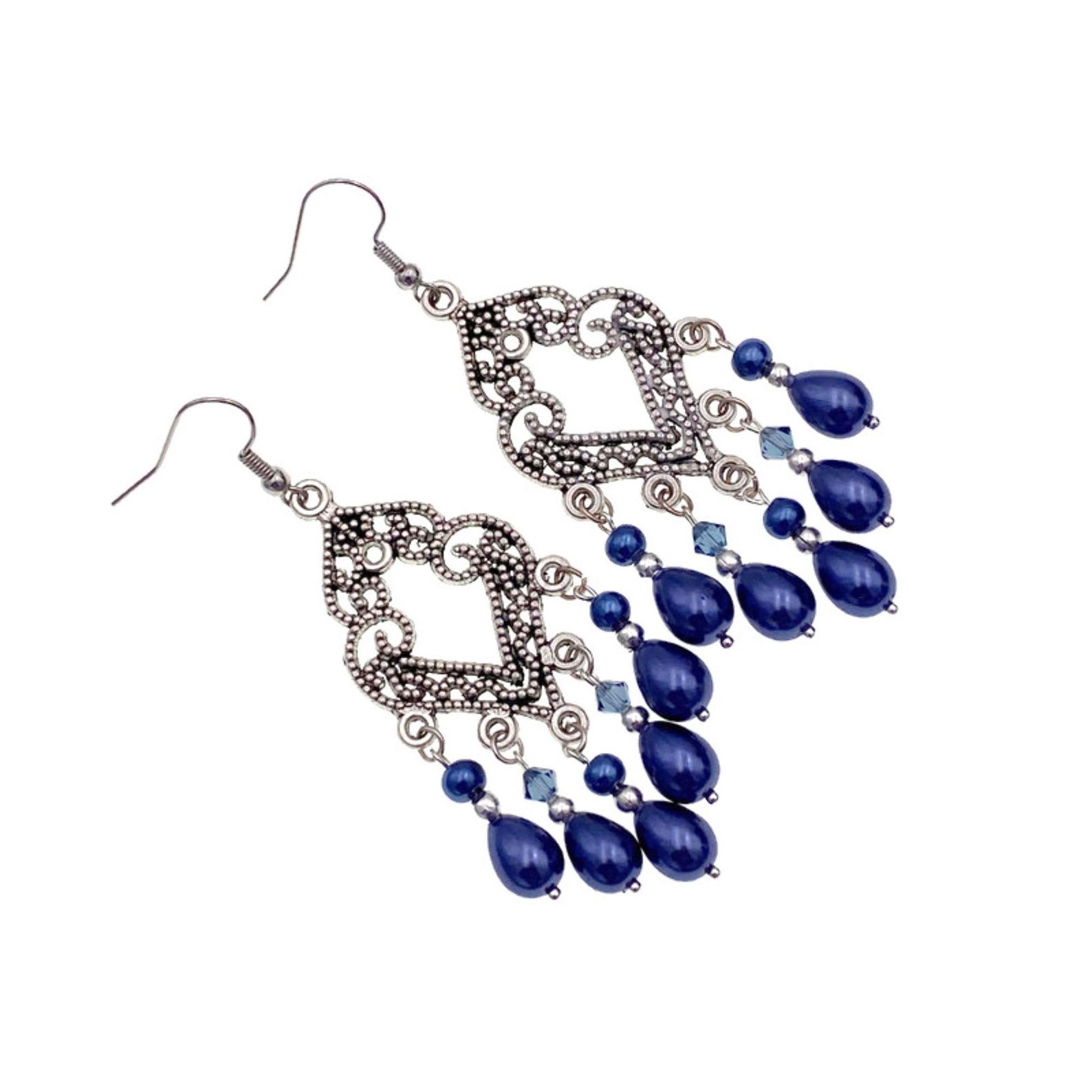 Navy Blue Earrings Navy Blue Chandelier Earrings Navy Etsy