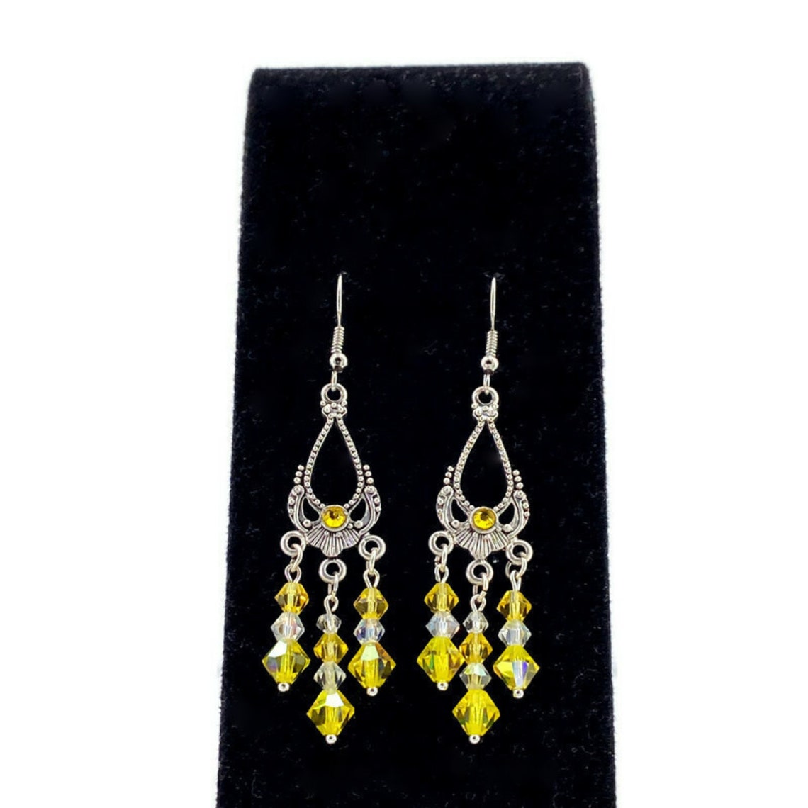 Yellow Chandelier Earrings Bright Yellow Earrings Citrine Etsy