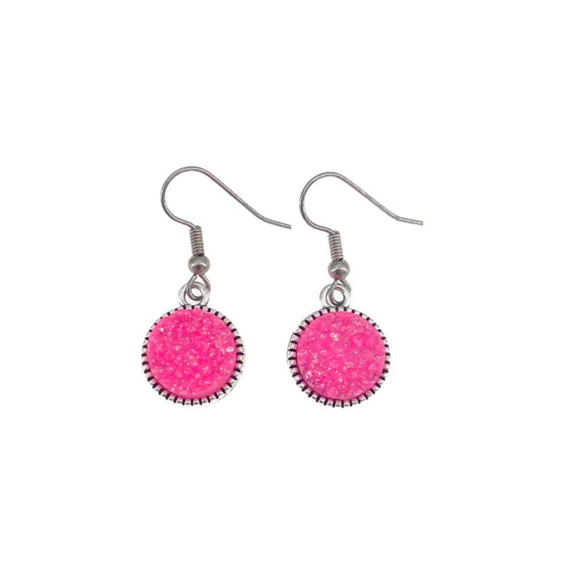 Hot Pink Druzy Earrings Faux Druzy Earrings Pink Druzy Etsy