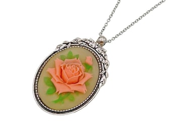 Rose Cameo Necklace, Pink Rose Necklace, Cameo Pendant, Oval Pendant, Rose Necklace, Birthday Gift, Gift For Her, Rose Gifts, Gift For Women