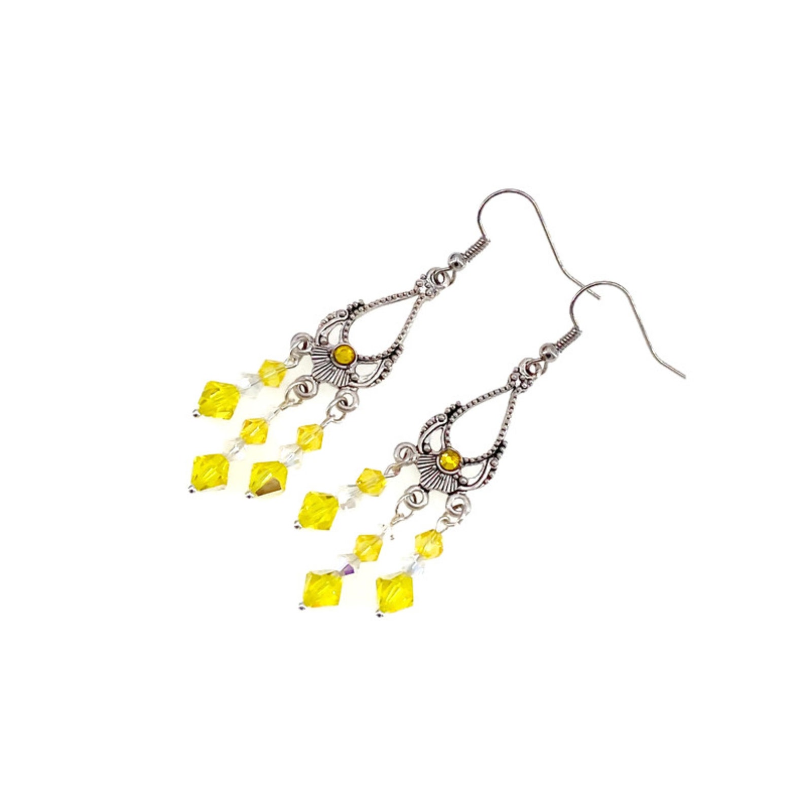 Yellow Chandelier Earrings Bright Yellow Earrings Citrine Etsy