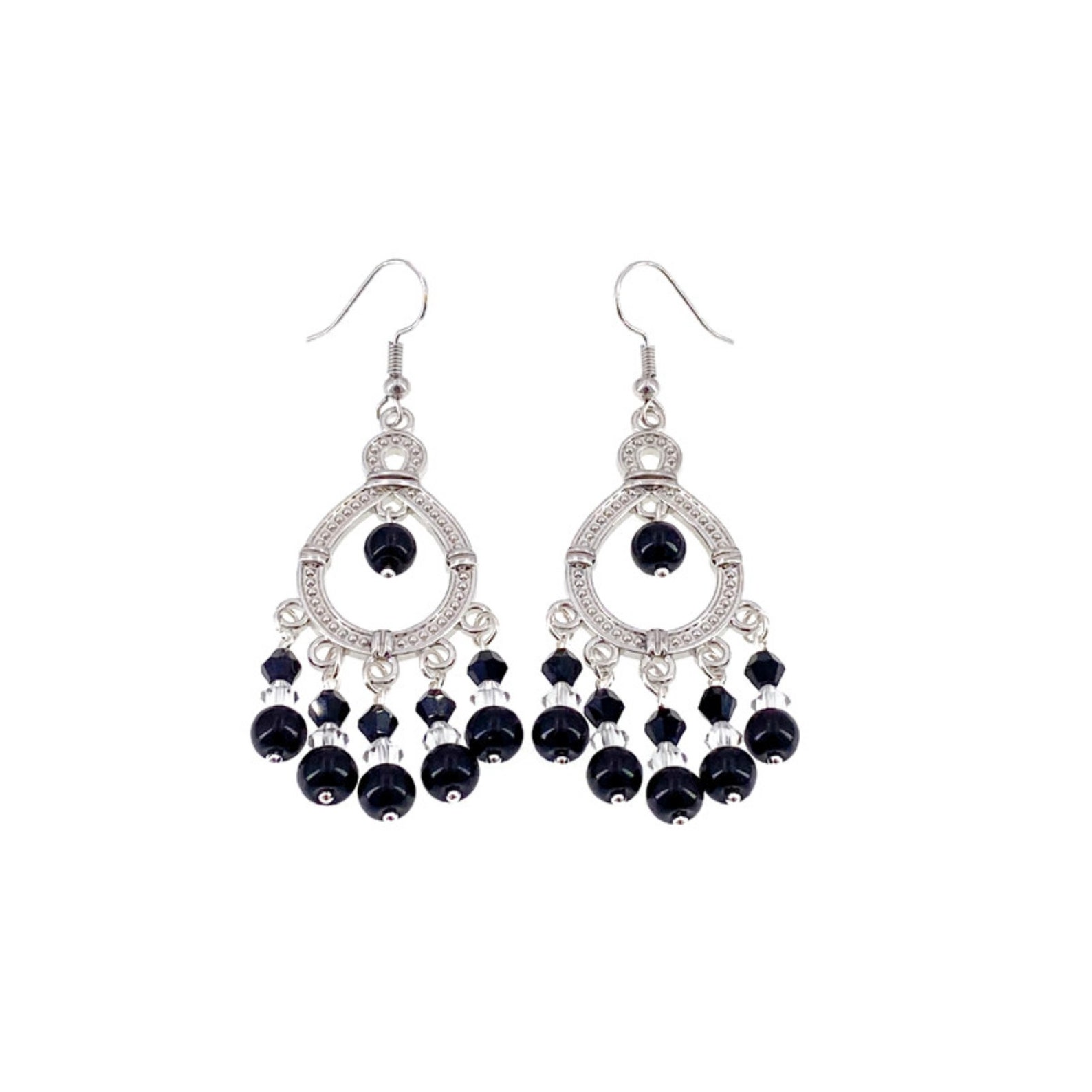 Black Chandelier Earrings Black Beaded Earrings Birthday Etsy