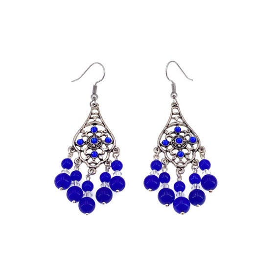 Blue Jade Earrings Royal Blue Chandelier Earrings Royal Blue - Etsy