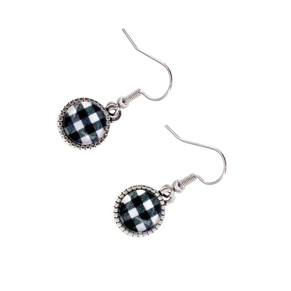 Black and White Plaid Earrings Buffalo Check Earrings Buffalo