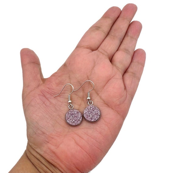 2023 New Round Druzy Earrings for Women Trendy Silver Color Pink Crystal  Resin Stone Long Dangle Drop Earring Designer Jewelry