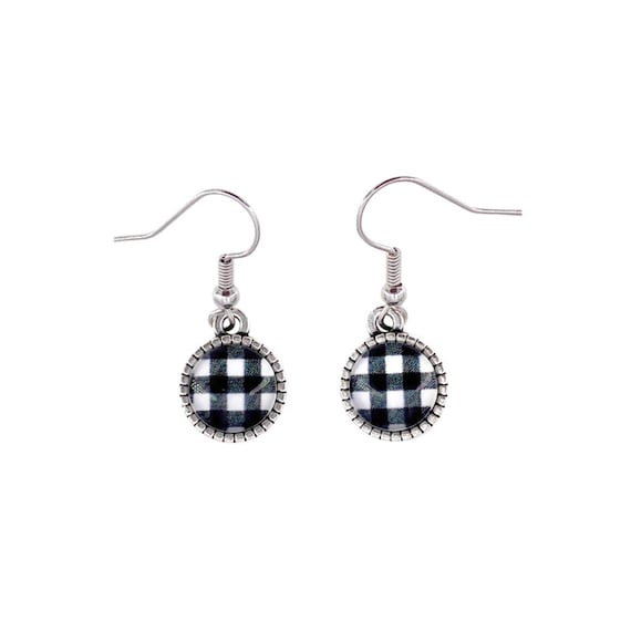 Black and white buffalo plaid earrings deals
