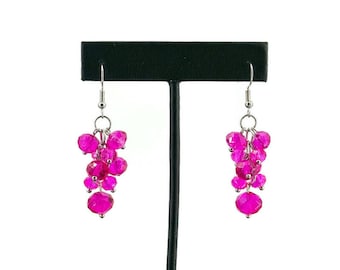 Bright Pink Earrings, Crystal Cluster Earrings, Magenta Earrings, Hot Pink Earring, Fuchsia Earrings, Birthday Gift, Gift For Her, Pink Gift