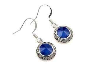 Royal Blue Earrings, Blue Dangle Earrings, Birthday Gift, Gift For Her, Royal Blue Gift Girl, Small Gifts, Blue Crystal Earring, Blue Gifts