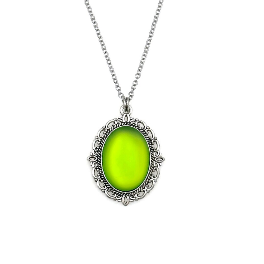 Lime Green Necklace, Bright Green Pendant, Oval Green Pendant, Lucite