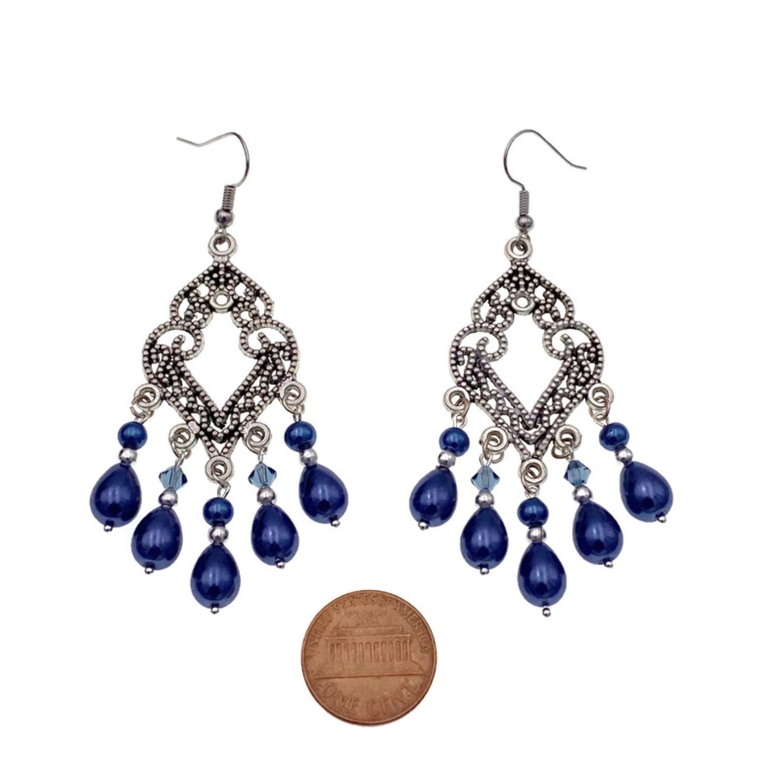 Navy Blue Earrings Navy Blue Chandelier Earrings Navy Etsy