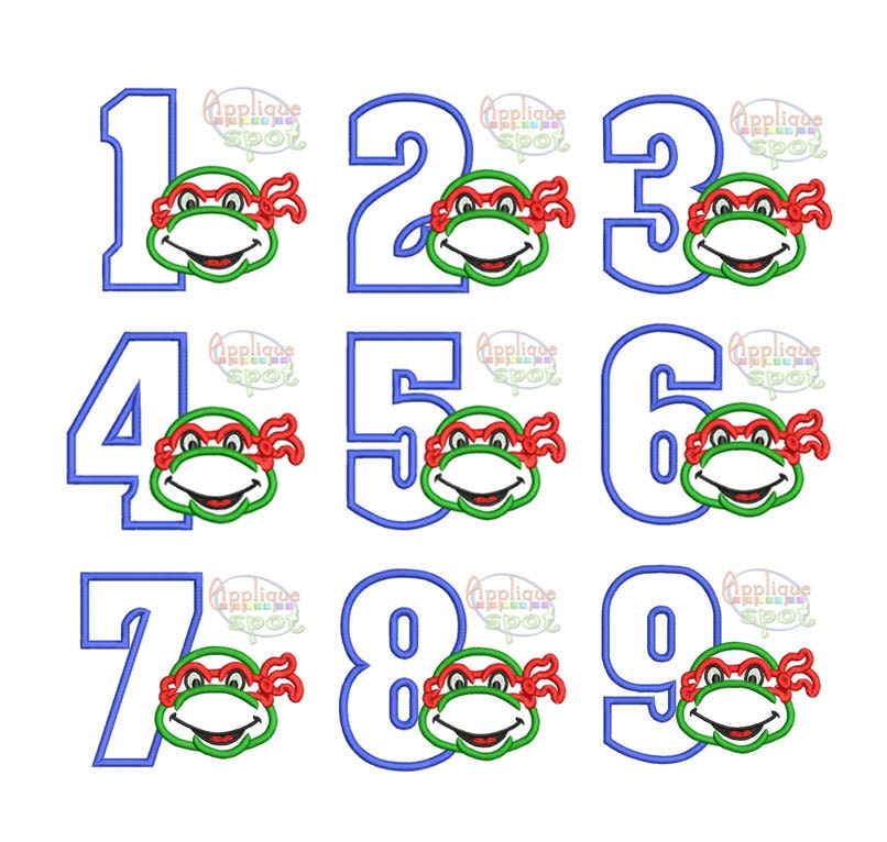 Ninja Turtle Birthday Numbers Set 1 to 9 <4x4 5x7 6x10 Each Number…