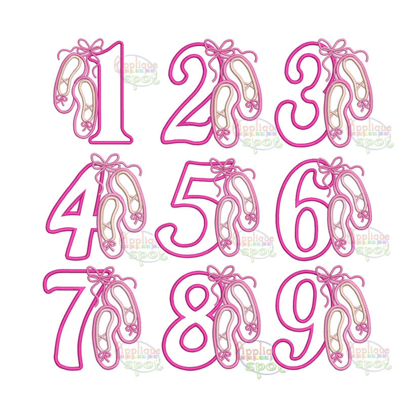 ballet numbers birthday baby girl - 4x4 5x7 6x10 applique design embroidery machine -instant download file