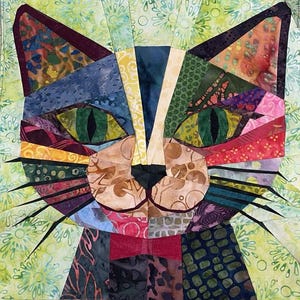 Dilly the Cat – 17” Foundation Paper Piecing Quilt Pattern | Playful Cat Quilt Block PDF | Beginner-Friendly FPP Pattern