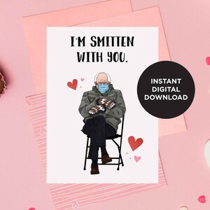 Ik ben verliefd op je - Bernie met wanten Valentijnsdagkaart | Verjaardag digitale kaart - 5 x 7 INSTANT DOWNLOAD