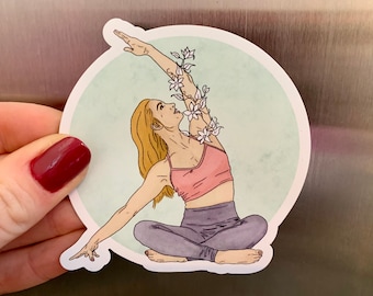 Seated Yoga Stretch “Deep Breath” MAGNET - 3” x 2.94”