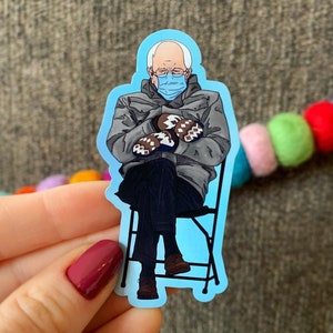Bernie Sanders with Mittens at Inauguration - Vinyl STICKER
