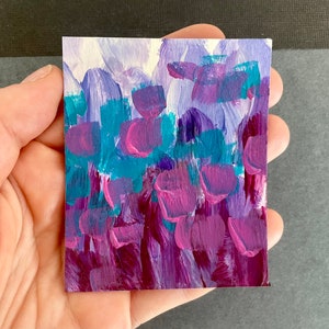 Mini Abstract Purple & Blue Painting on Paper 2.5” x 3” (number one)