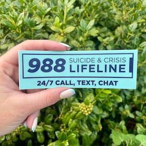 DUŻA NOWA NAKLEJKA 988 Suicide & Crisis Lifeline | 5” x 1,49” | Świadomość zdrowia psychicznego