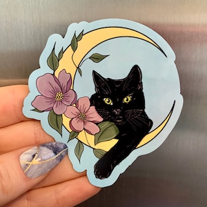 Black Cat on the Moon MAGNET - Witchy Art - Cat Lady Gift