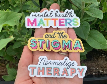 Mental Health Stickers 3-Pack - Normalize Therapy, End the Stigma, Mental Health Matters (Vinyl)