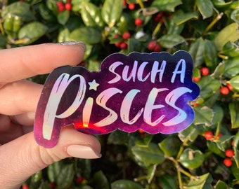 Such ein Pisces - Sternzeichen Astrologie holographischer Vinyl-Aufkleber - 3 Zoll breit