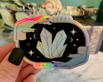 Magic Crystal with Hands - Holographic STICKER - Witchy Art - Holo Vinyl Decal