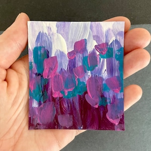 Mini Abstract Purple & Blue Painting on Paper 2.75” x 3” (number two)