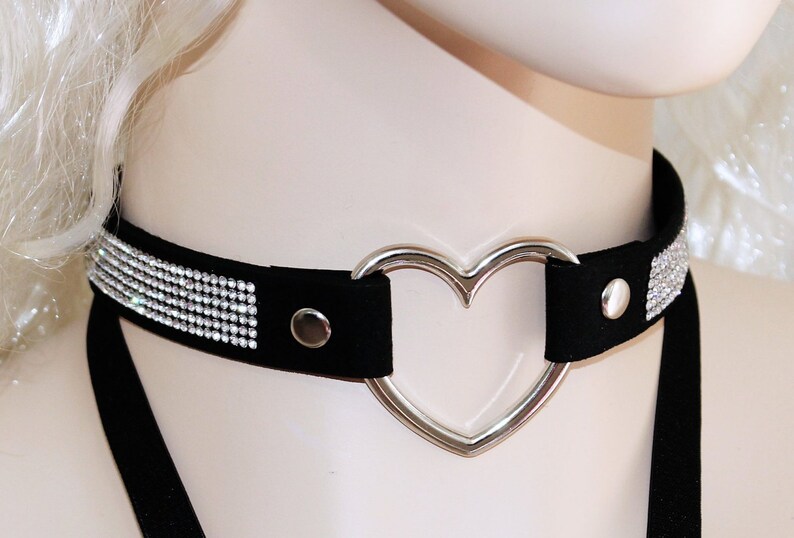 Supplies Jewelry Black Rhinestone Heart Choker Necklace Music Festival EDM Cheap Rave Wear Party Fashion Rave