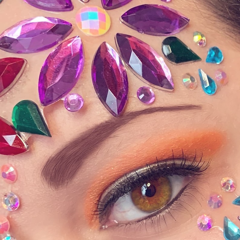 Large Flower Rhinestone Face /& Body Jewels Sticker For Festival Rave Ships in 1 day Festival Face Jewels Rave Festival Face Stickers