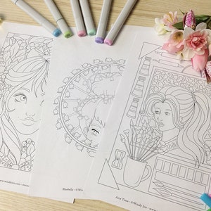 Breeze Digital Coloring Book PDF with 19 Printable Coloring Pages of Whimsical Girls Line Art to Color by Windy Iris image 4