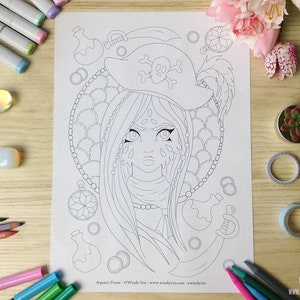 Breeze Digital Coloring Book PDF with 19 Printable Coloring Pages of Whimsical Girls Line Art to Color by Windy Iris image 10