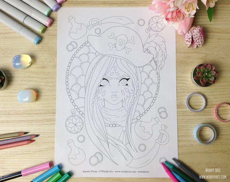 Breeze Digital Coloring Book PDF with 19 Printable Coloring Pages of Whimsical Girls Line Art to Color by Windy Iris image 10