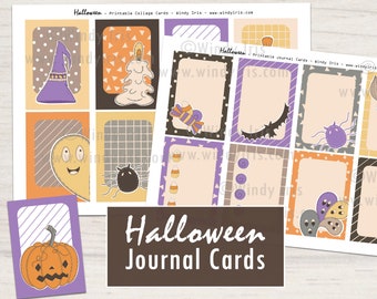 Halloween Journal Cards PDF of 16 Halloween Printable Collage Elements, Journaling Cards, Scrapbooking Printable, Pumpkin Card, Windy Iris