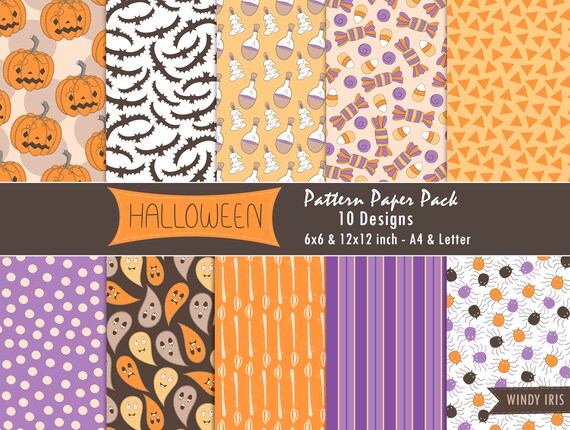 Download Halloween Digital Paper Pack Of 10 Colorful Patterns Etsy