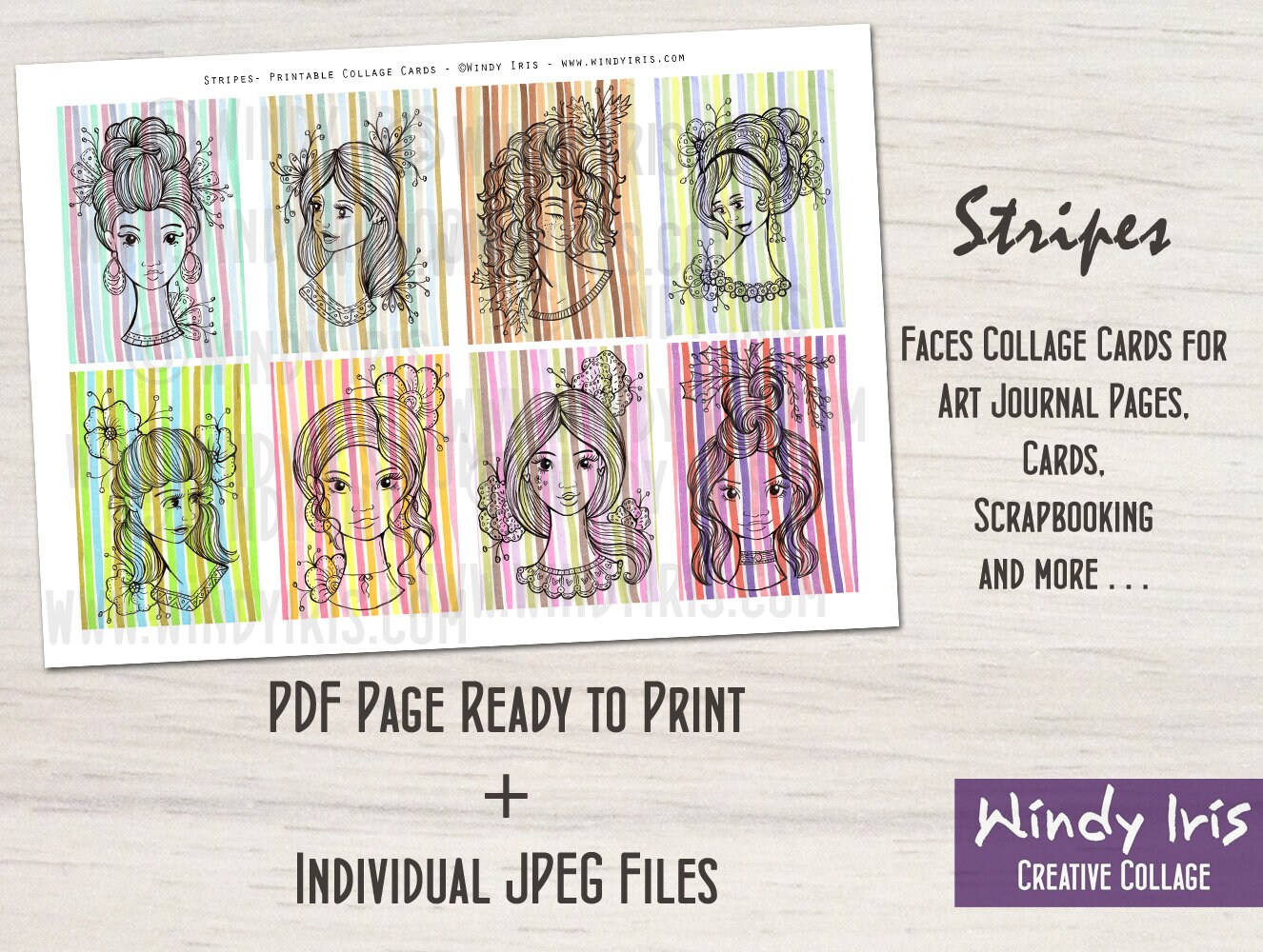 Printable Collage Cards Sheet PDF of 8 Hand Drawn Colorful | Etsy