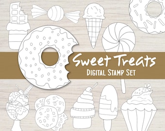 Sweet Treats Digital Stamp Set - 12 Black and White Embellishments for your Mixed Media, Scrapbooking, Coloring, Art Journal, Card Making