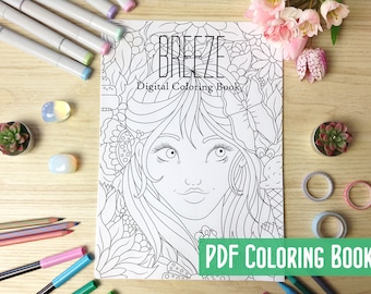 Breeze digitale kleurboek PDF met 19 afdrukbare kleurpagina's van grillige meisjes lijntekeningen om in te kleuren door Windy Iris
