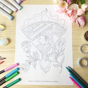 Breeze Digital Coloring Book PDF with 19 Printable Coloring Pages of Whimsical Girls Line Art to Color by Windy Iris image 8
