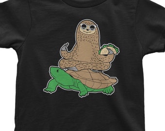 Sloth Riding Turtle Kids' Toddler Long and Short Sleeve T-shirt