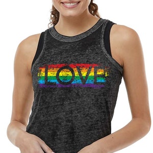 Gay Pride Rainbow Love Women&#39;s Burnout Racerback Tank Top Proud LGBT Parade Lesbian Bisexual Transgender Same-sex Wedding