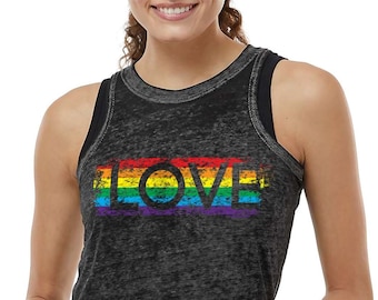 Gay Pride Rainbow Love Women's Burnout Racerback Tank Top Proud LGBT Parade Lesbian Bisexual Transgender Same-sex Wedding