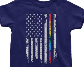 Gay Pride Rainbow American Flag Kids' Toddler Long and Short Sleeve T-shirt